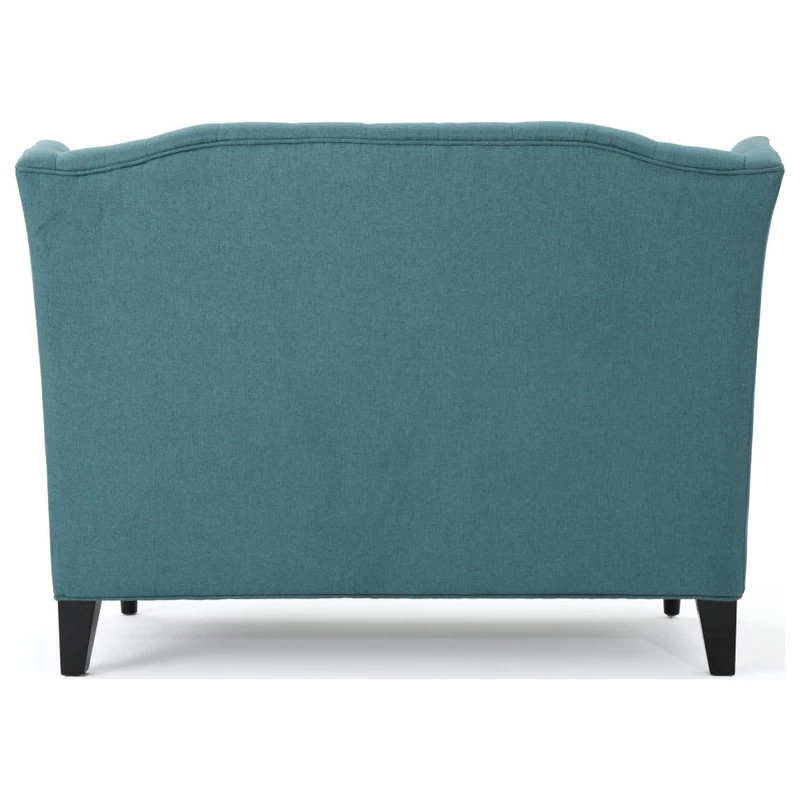 GDF Studio Leona Traditional High Back Tufted Winged Fabric Loveseat, Dark Teal - Image 8