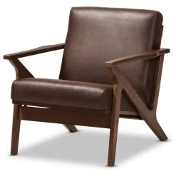 Baxton Studio Bianca Mid-Century Modern Distressed Lounge Chair, Dark Brown Faux Leather