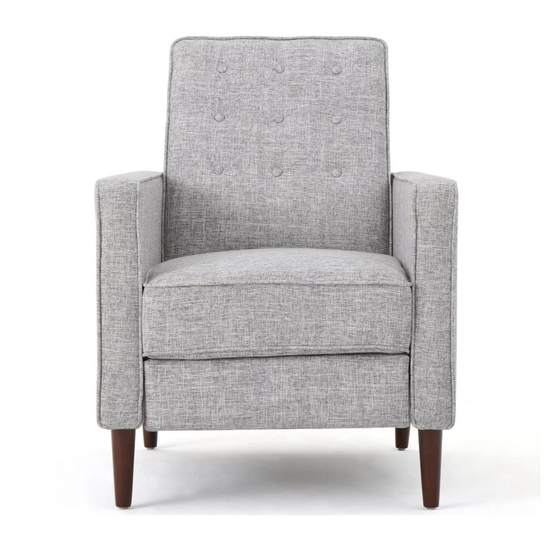 GDF Studio Macedonia Mid-Century Modern Button Tufted Fabric Recliner, Light Gray Tweed Fabric - Image 5