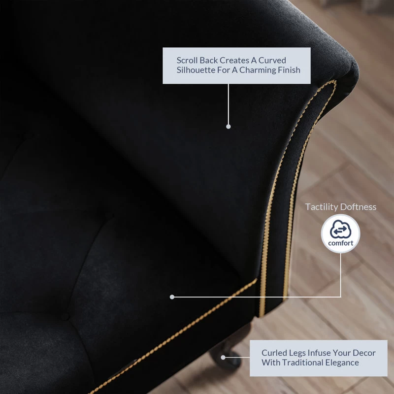 Nailhead Trim Velveteen Button-Tufted Storage Chaise, Black - Image 3