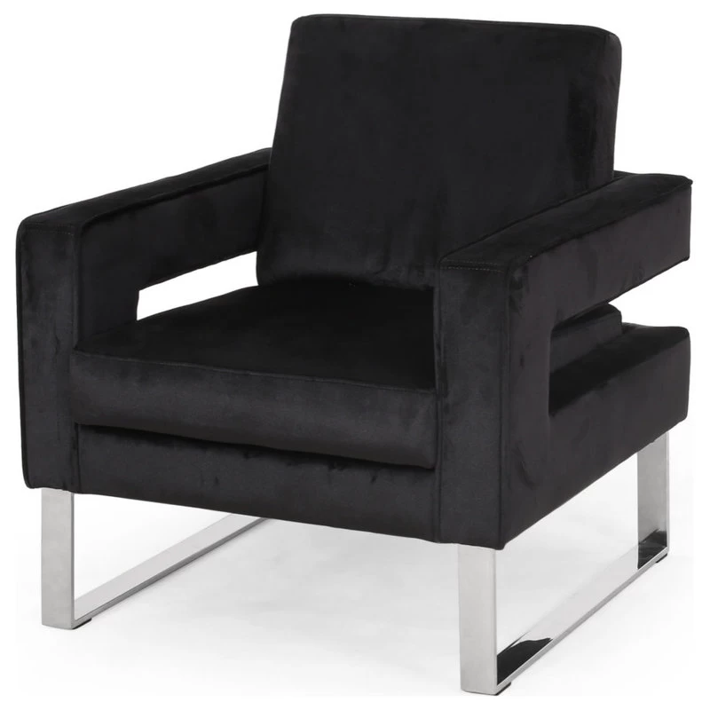 Kerman Modern Glam Velvet Club Chair, Black/Silver - Image 5