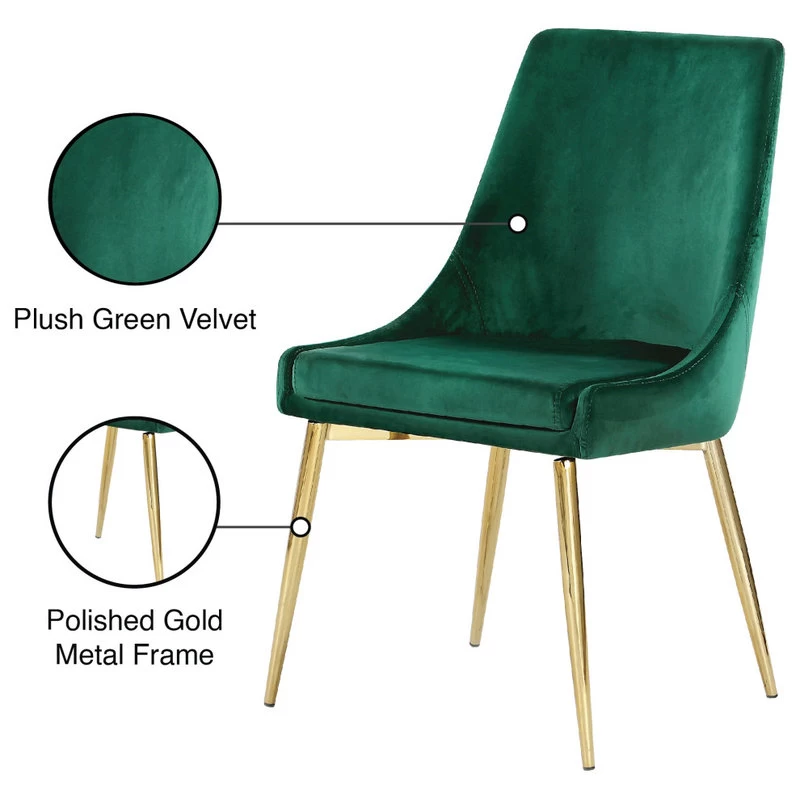 The Draper Dining Chair, Green, Velvet, Gold Base, Set Of 2 - Image 6