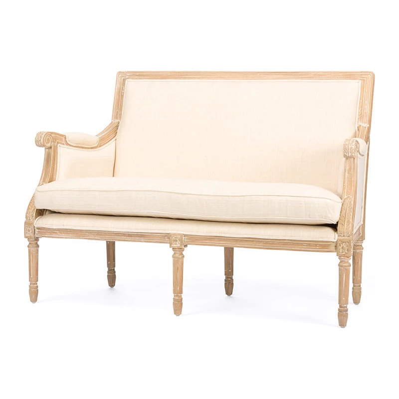 Baxton Studio Chavanon Wood And Light Beige Linen Traditional French Loveseat - Image 2