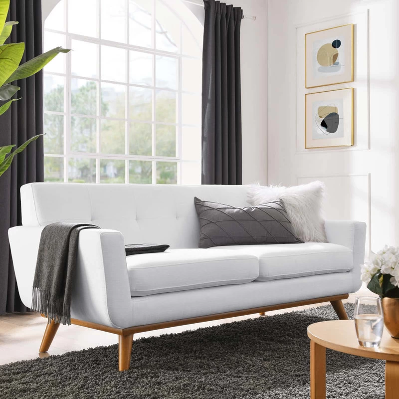 Engage Upholstered Fabric Loveseat, White - Image 7