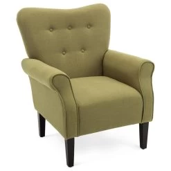 High Wingback Linen Armchair, Avocado