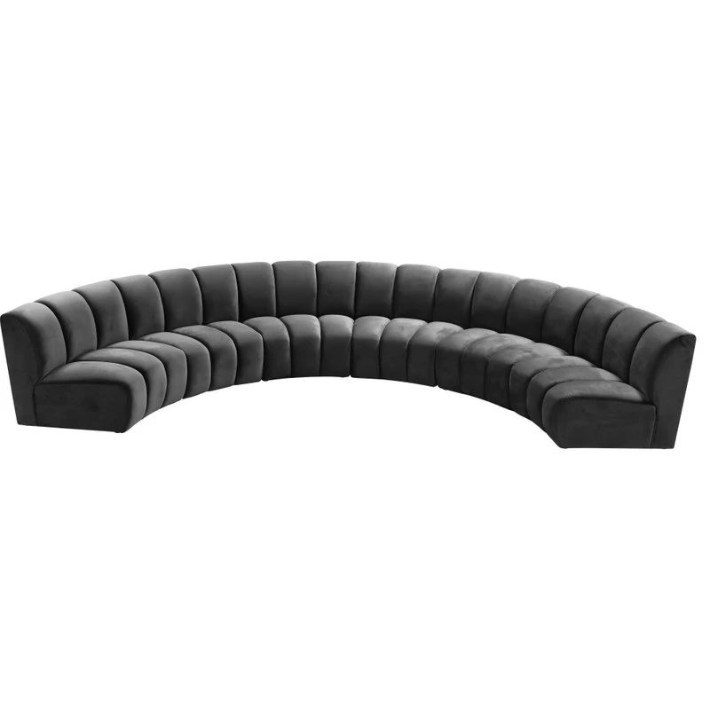 Infinity Channel Tufted Velvet Modular Chair, Gray, 6 Piece - Image 3