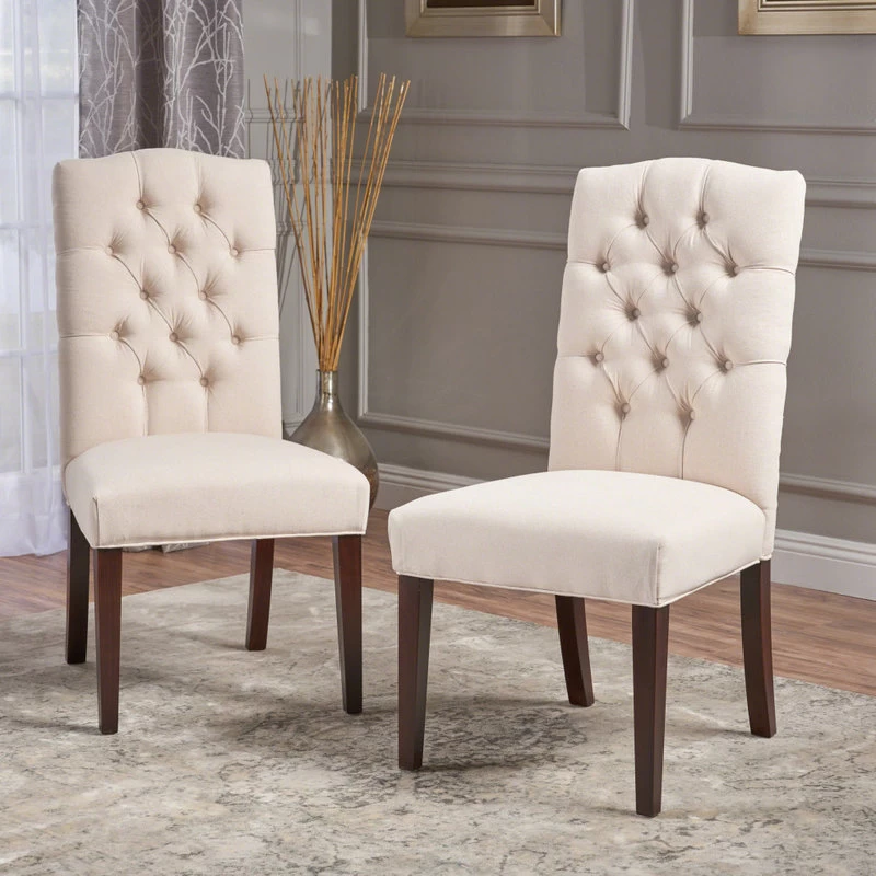GDF Studio Clark Indoor Tufted Fabric Dining Chairs, Set Of 2, Natural Linen - Image 2