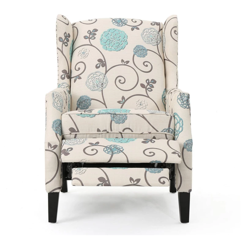 Corbin Fabric Recliner, Set Of 2, White With Blue Floral And Dark Brown - Image 11