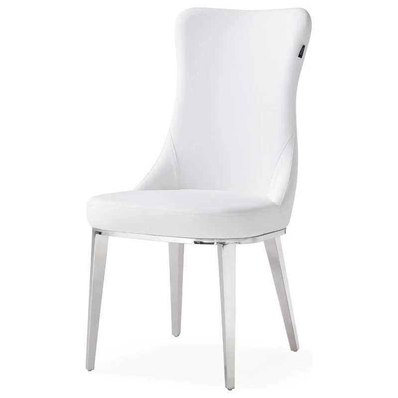 Modern Norma Dining Chair - White With Polished Stainless Steel Base
