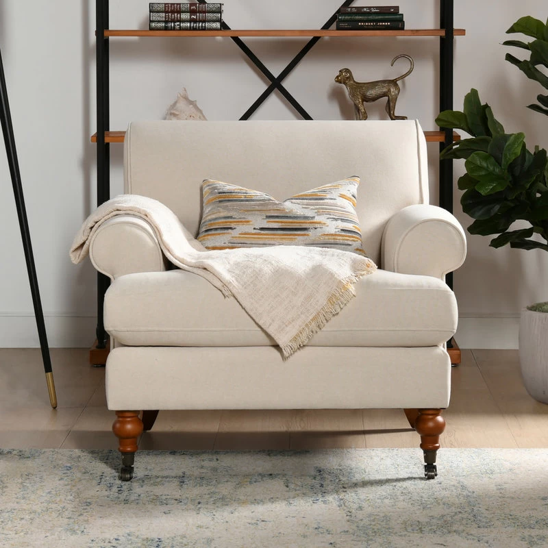 Alana Lawson Accent Arm Chair Metal Casters, Sky Neutral Beige - Image 3