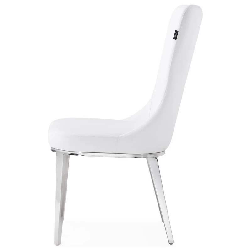 Modern Norma Dining Chair - White With Polished Stainless Steel Base - Image 3