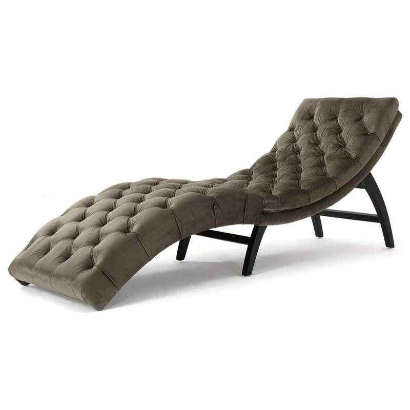 GDF Studio Garamond Tufted New Velvet Chaise Lounge, Gray