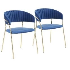 Tania Contemporary-Glam Chair In Gold Metal With Blue Velvet, Set Of 2