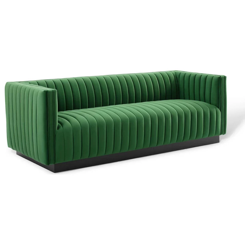 Conjure Channel Tufted Velvet Sofa, Emerald - Image 9