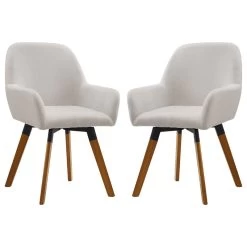 Modern Swivel Linen Upholstered Dining Arm Chair, Set Of 2, Off White