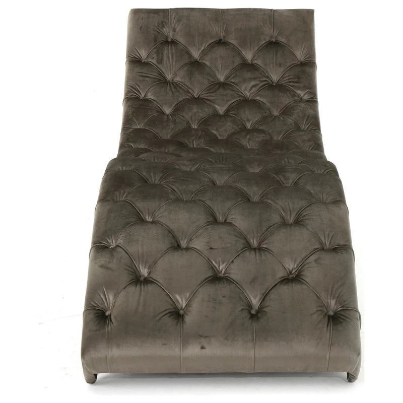 GDF Studio Garamond Tufted New Velvet Chaise Lounge, Gray - Image 3
