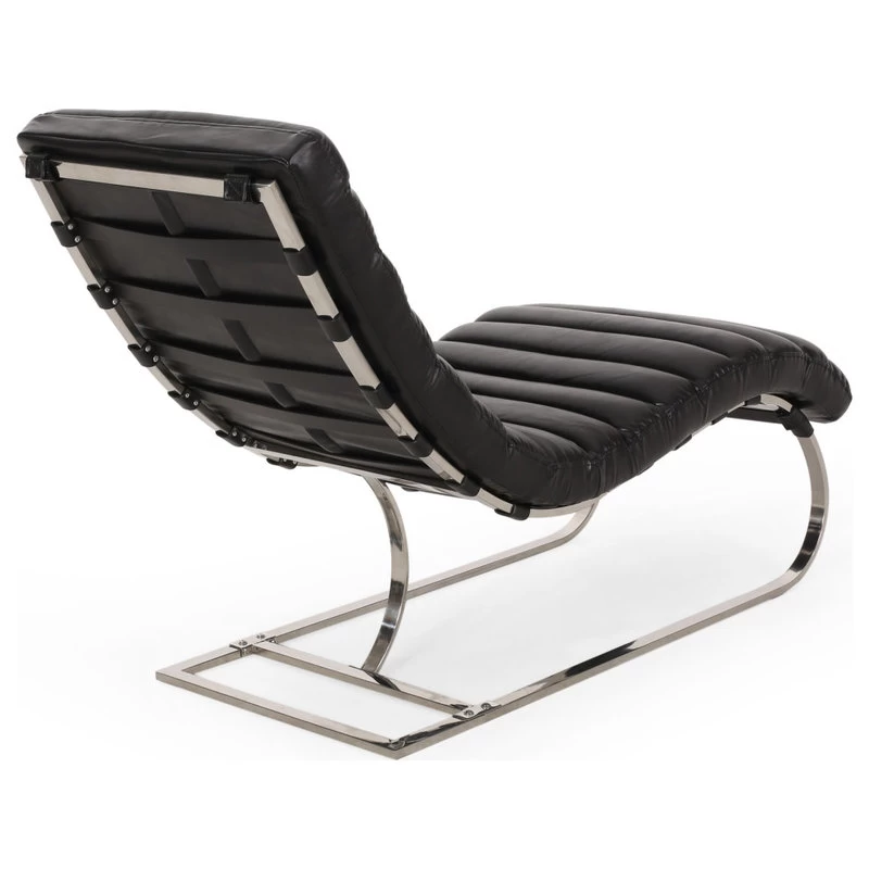 Pearsall Modern Channel Stitch Chaise Lounge, Midnight Black/Silver - Image 7