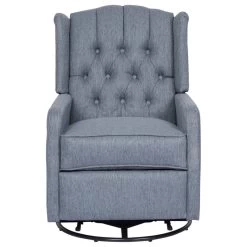 Houck Contemporary Tufted Wingback Swivel Recliner, Charcoal + Black