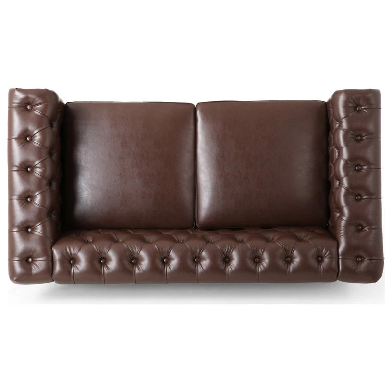 Timber Contemporary Button Tufted Loveseat With Nailhead Trim, Dark Brown And Es - Image 4