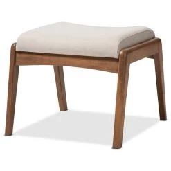 Baxton Studio Roxy Walnut Wood Finish And Light Beige Fabric Upholstered Ottoman