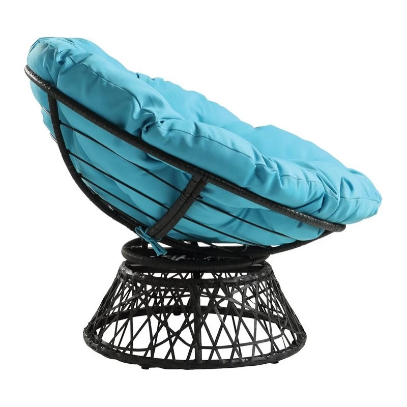 Papasan Chair With Blue Cushion And Gray Resin Wicker Frame - Image 3