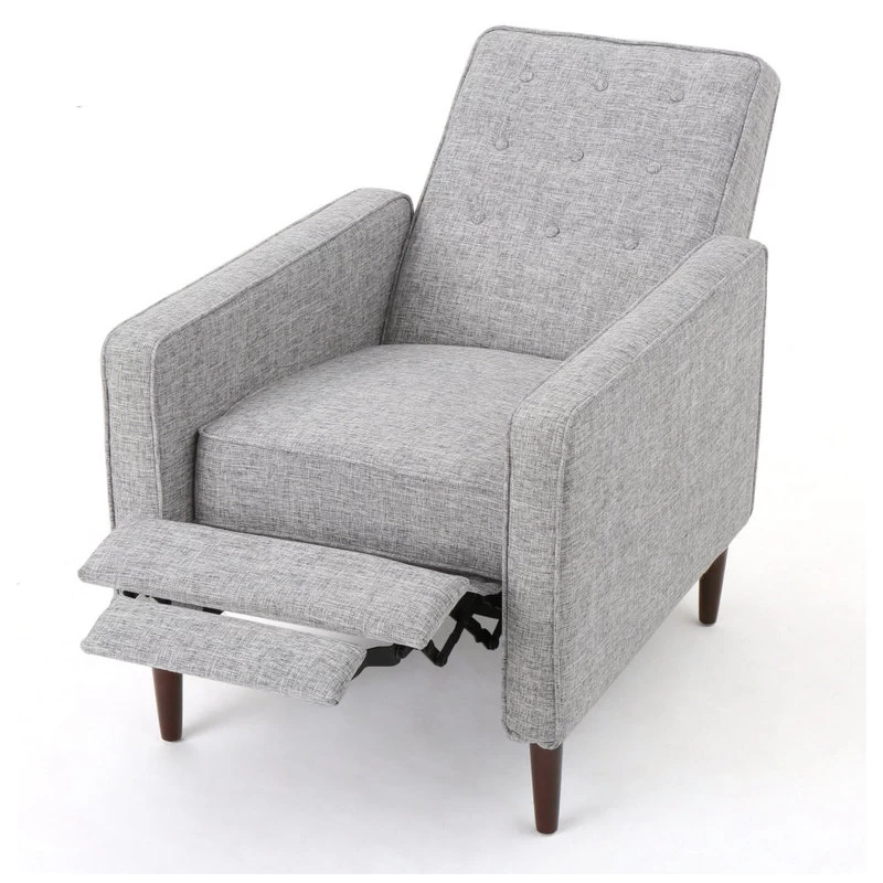 GDF Studio Macedonia Mid-Century Modern Button Tufted Fabric Recliner, Light Gray Tweed Fabric - Image 7