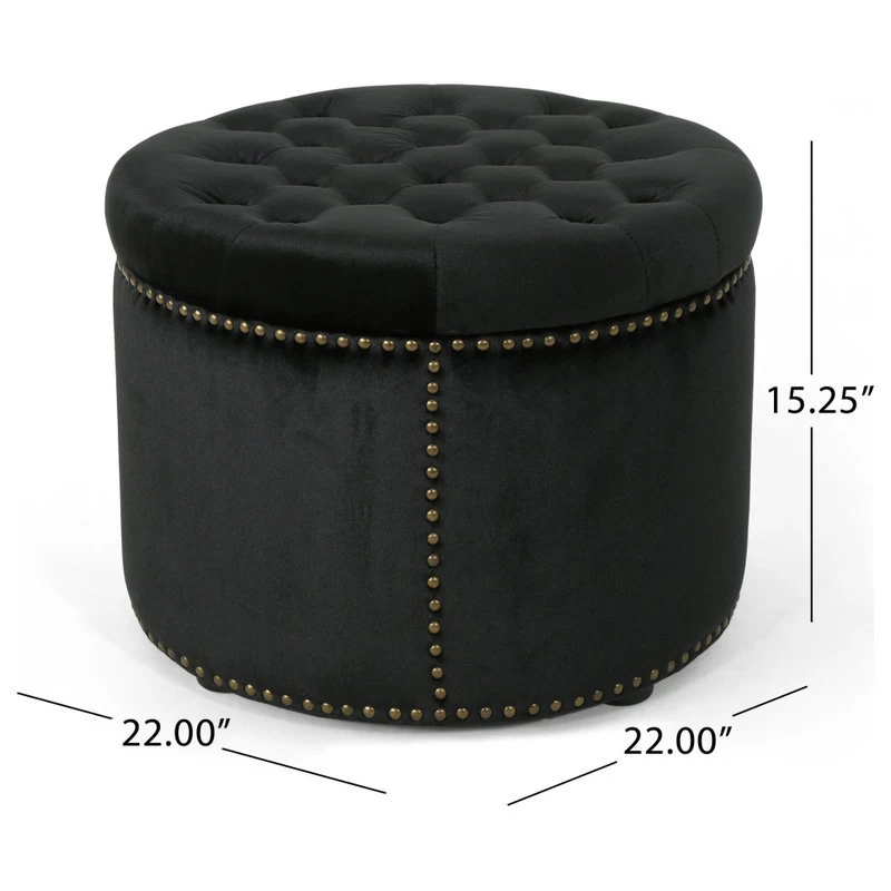 GDF Studio Carlos Glam Velvet Tufted Ottoman, Black/Black - Image 3