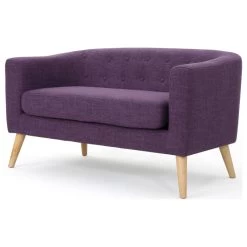 GDF Studio Carol Button Back Mid Century Fabric Modern Loveseat, Muted Purple