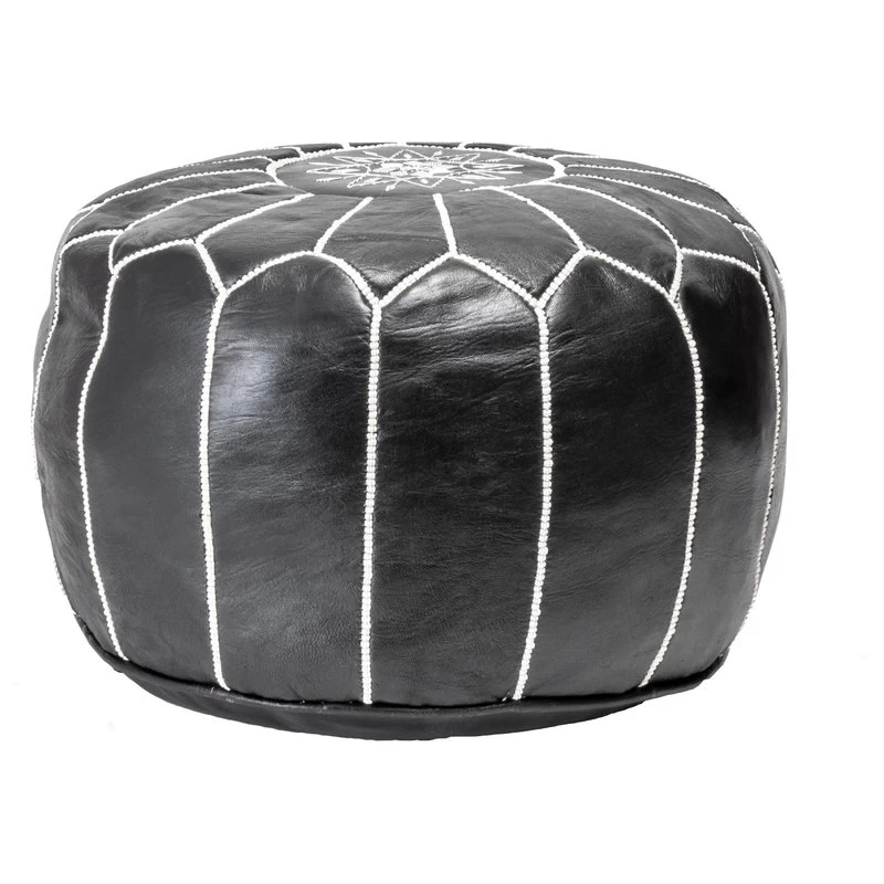 NuLOOM Leather Jerrie Contemporary Ottoman, Black - Image 3