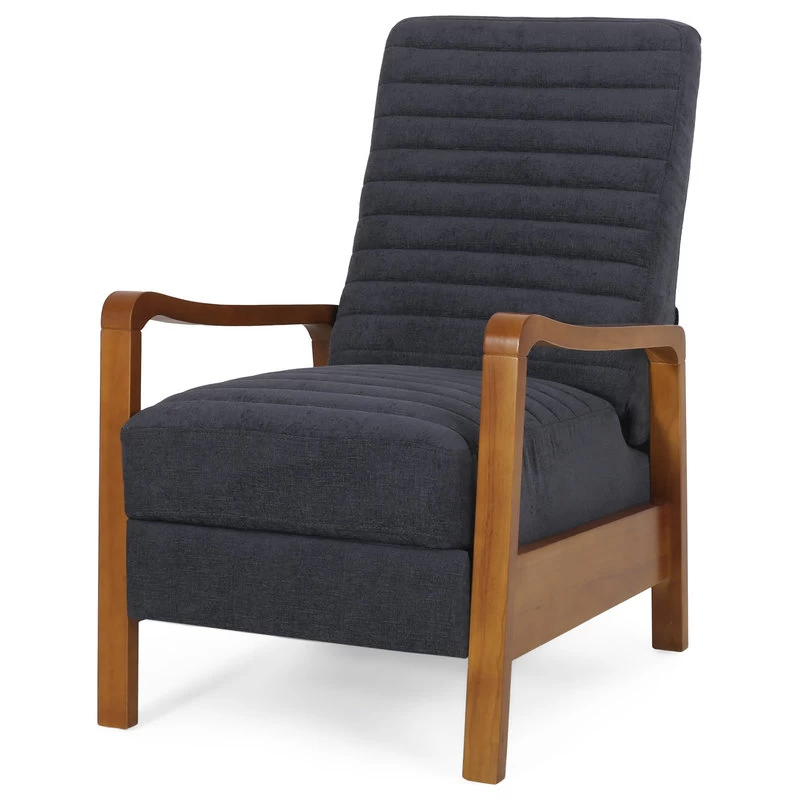 Neihart Channel Stitch Pushback Recliner, Charcoal And Teak, Fabric - Image 4