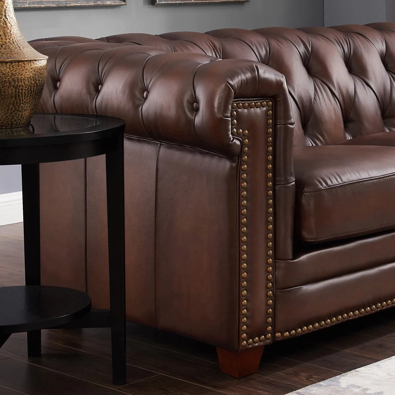 Hydeline Stanwood 100% Leather Sofa Set, Dark Brown, Loveseat - Image 4