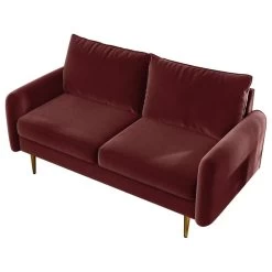 The Yokun III Velvet Round Arm Loveseat, Wine Red