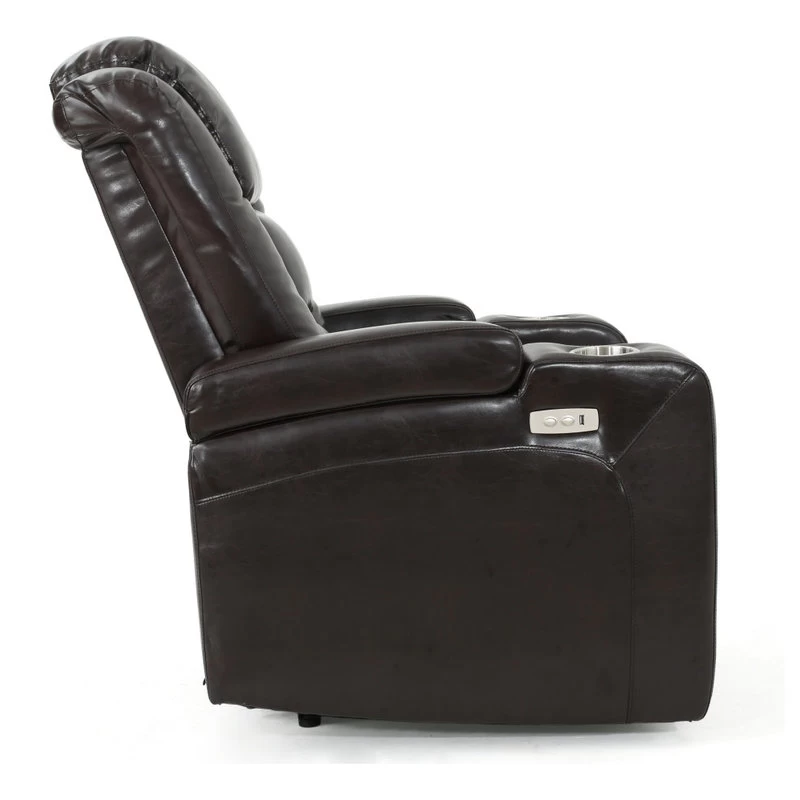 GDF Studio Everette Brown Leather Power Recliner With Arm Storage And USB Cord - Image 7