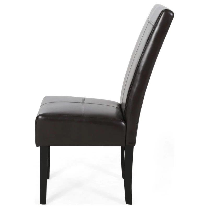 GDF Studio Percival T-stitched Chocolate Brown Leather Dining Chairs, Brown, Set - Image 9