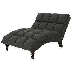 Olympia Traditional Tufted Fabric Double Chaise, Dark Gray/Dark Espresso