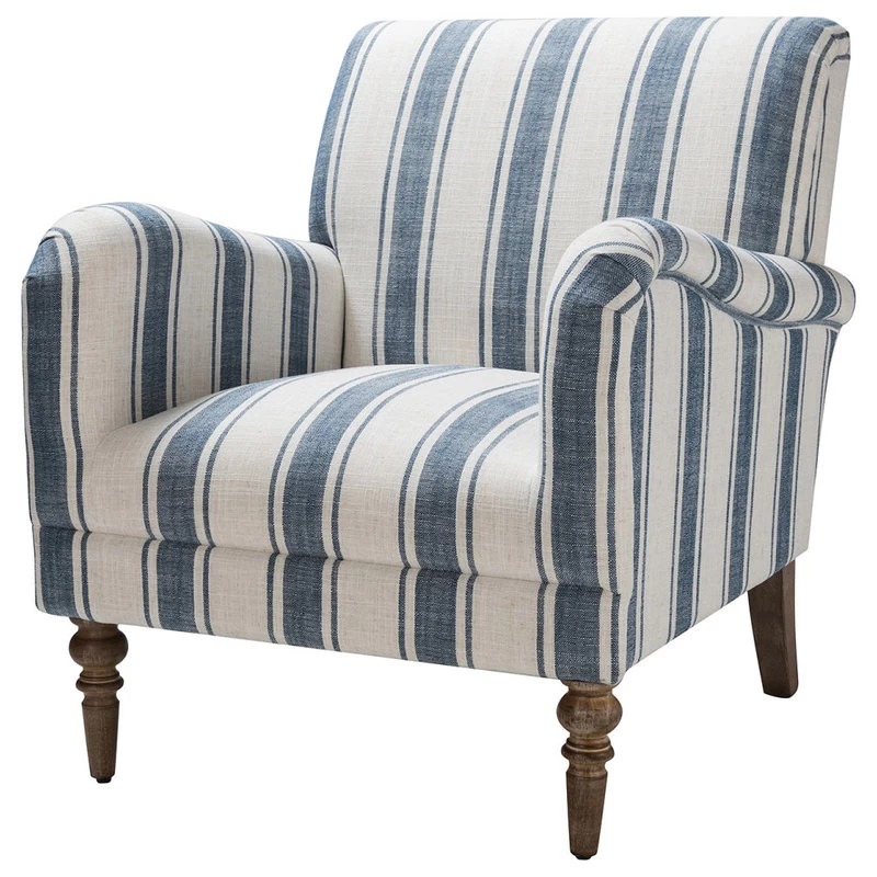 Stripe Armchair With Solid Wood Legs, Navy