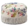 Yolanda Tufted Round Ottoman With Bullion Trim, Beige Floral