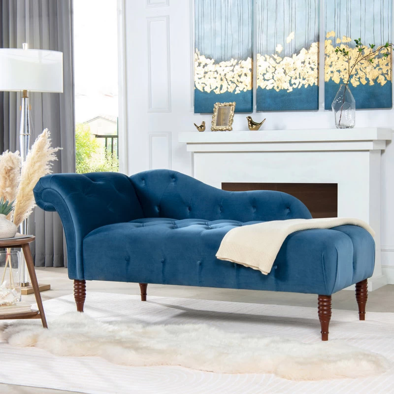 Samuel 66" Tufted Chaise Lounge, Right-Arm Facing, Satin Teal Blue Velvet - Image 11