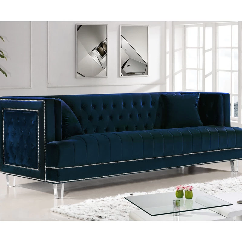 Lucas Velvet Sofa, Navy - Image 2