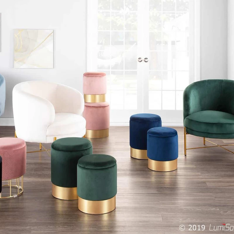 Lumisource Marla Gold And Cream Nesting Pleated Ottoman Set OT-MARLA PLT VCR - Image 5