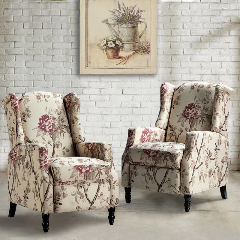 Upholstered Manual Recliner With Wingback,Set Of 2, Bird - Image 2