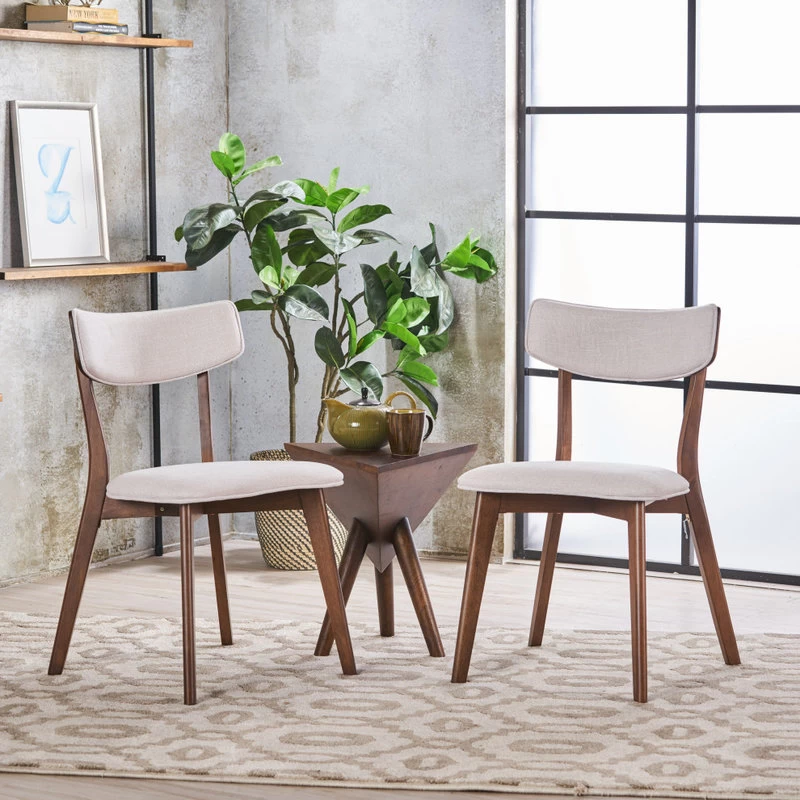 GDF Studio Caleb Mid-Century Walnut Finished Frame Dining Chairs, Set Of 2, Light Beige - Image 2
