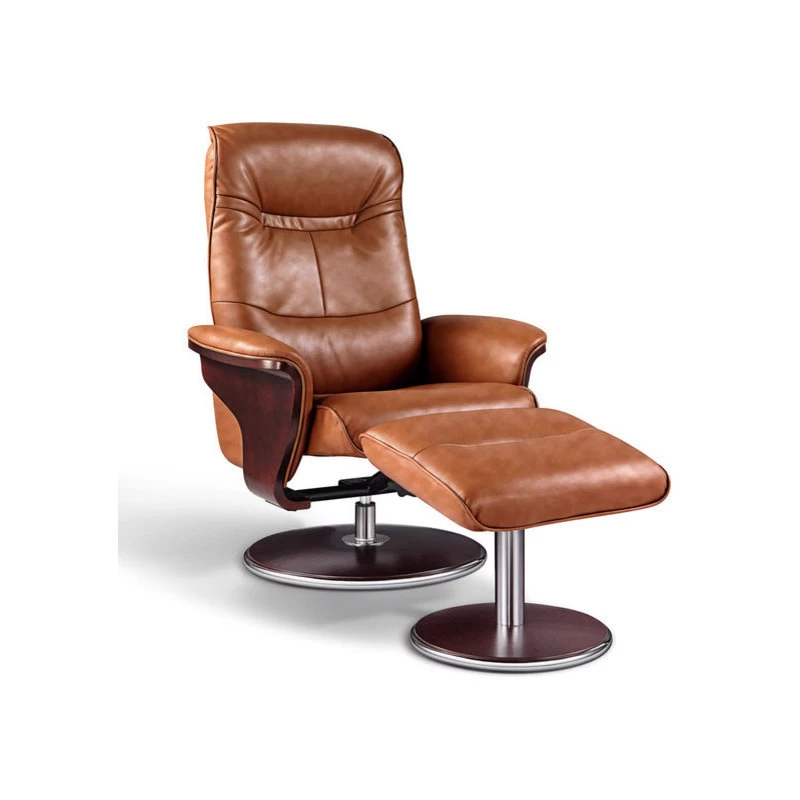 Milano Leather Swivel Recliner And Ottoman, Brown - Image 2