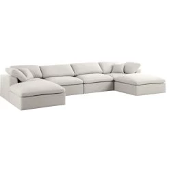 Serene Cloud-Like Comfort Modular Sectional, Cream, 4-Seater And 2 Ottomans
