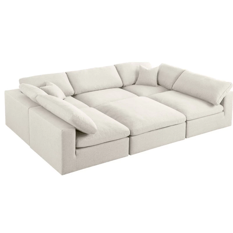 Serene Cloud-Like Comfort Modular Sectional, Cream, 5-Seater And 1 Ottoman