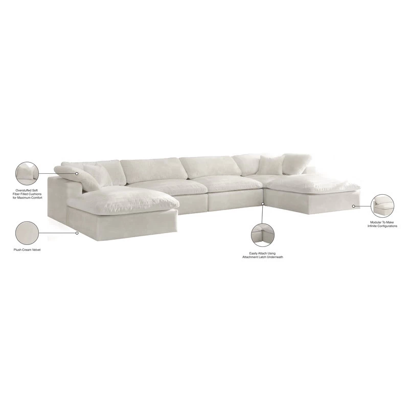 Cozy Cloud-Like Comfort Modular 4-Seater Sectional And 2 Ottomans, Cream - Image 8