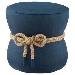 Beat Nautical Rope Upholstered Fabric Ottoman, Blue