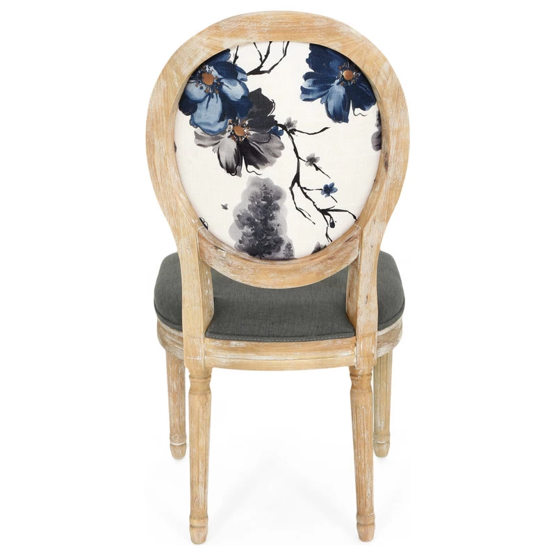 Jerome French Country Dining Chairs, Set Of 4, Blue Floral/Dark Gray/Natural, Fabric, Rubberwood - Image 4