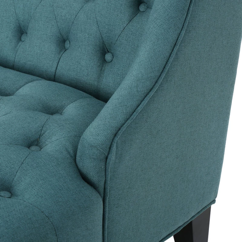 GDF Studio Leona Traditional High Back Tufted Winged Fabric Loveseat, Dark Teal - Image 4