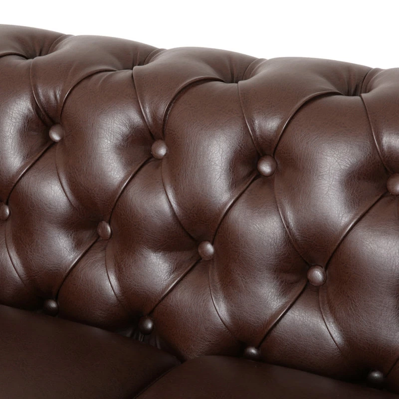 Timber Contemporary Button Tufted Loveseat With Nailhead Trim, Dark Brown And Es - Image 8